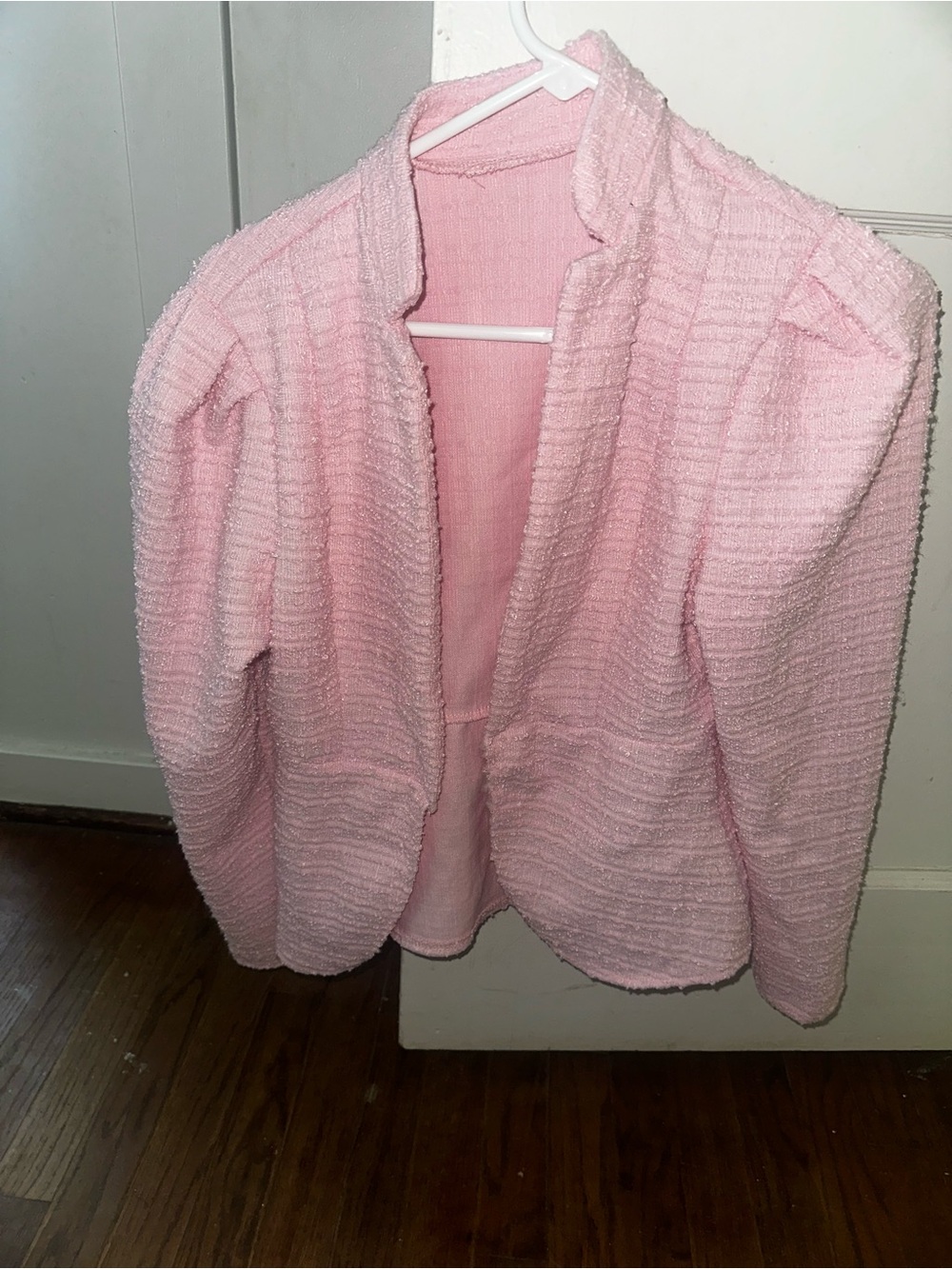 Soft Pink Textured Open blazer cardigan
